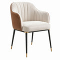 Ivory and Brown PU Upholstered Dining Chair with Black and Gold Steel Legs, 24 x 24 x 33.5 in