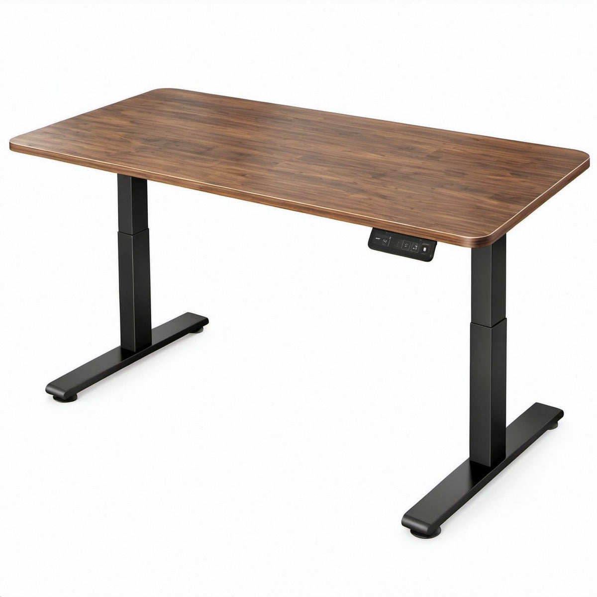 Electric Height-Adjustable Desk, Walnut and Black, 55 x 28 x 28.7-48.4 in