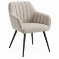 Beige Curved Upholstered Armchair with Black Steel Legs, 24 x 23.6 x 33.1 in