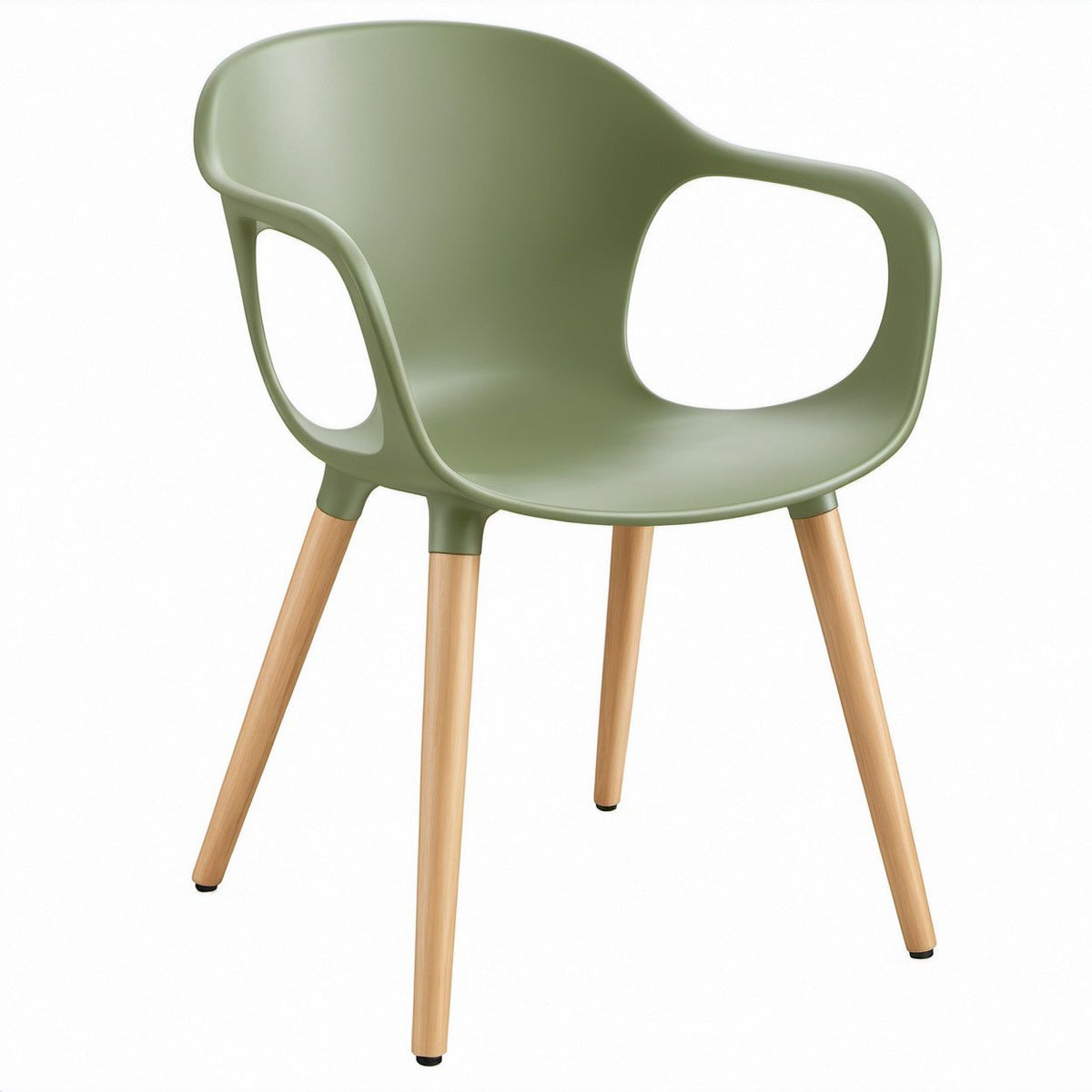 Sage Green Polypropylene Arm Chair with Natural Beech Wood Legs, 22 x 23 x 31.5 in