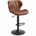 Adjustable Brown Faux Leather Bar Stool with Backrest, Black Steel Base, 19.7 x 20.5 x 35.4-43.3 in