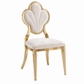 Shell-Back Dining Chair, Beige Polyester Velvet Upholstery, Gold Stainless Steel Frame, 20.5 x 23 x 40 in