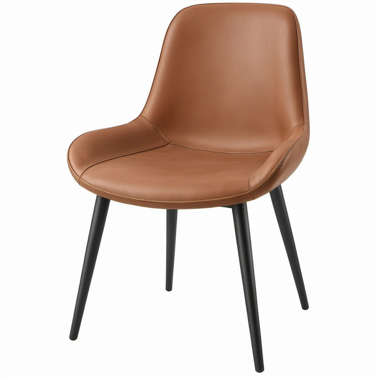 Brown PU Leather Upholstered Dining Chair with Black Steel Legs, 21.7 x 22.4 x 32.7 in