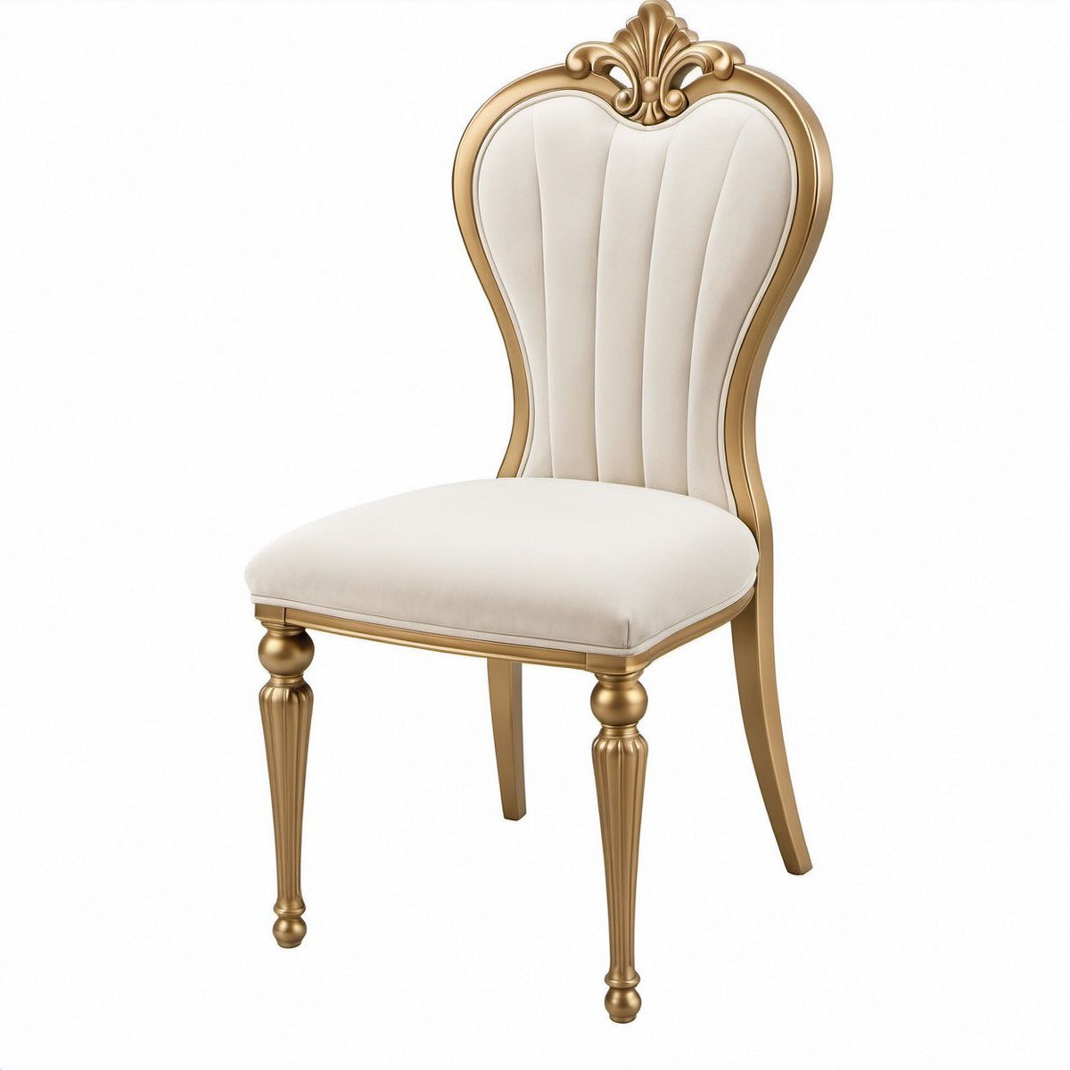 Traditional High-Back Upholstered Dining Chair, Ivory and Gold, 20 x 24 x 44 in