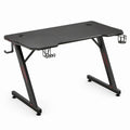 Black and Red Gaming Desk with Carbon Fiber Texture, Cup Holder, Headphone Hook and Cable Management, 47.2 x 23.6 x 29.5 in