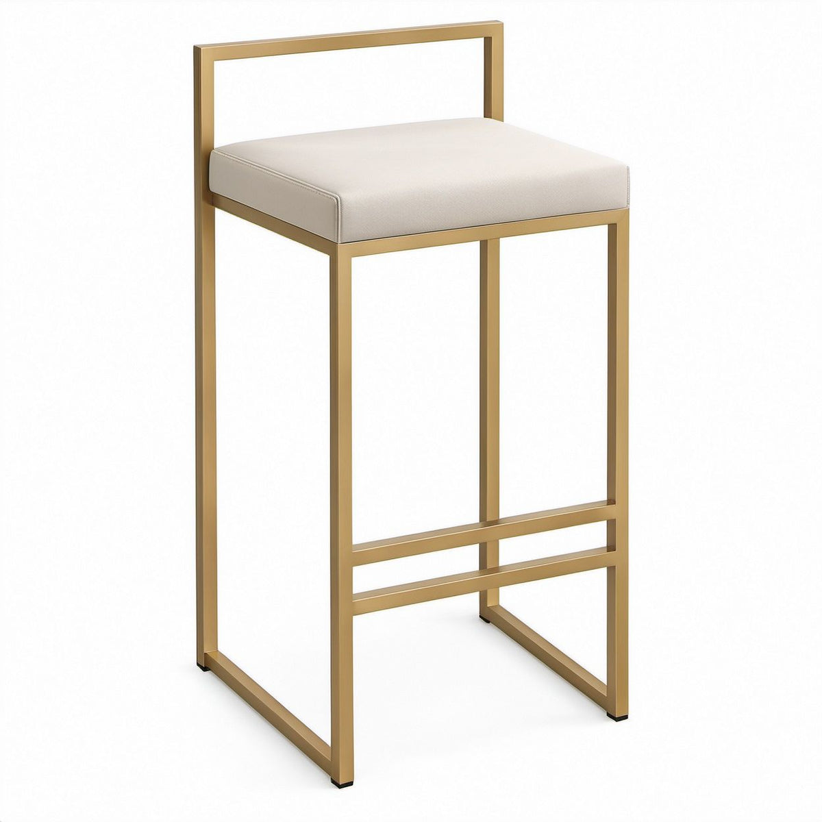 Gold Steel Bar Stool with White Faux Leather Seat, 19 x 19 x 39 in