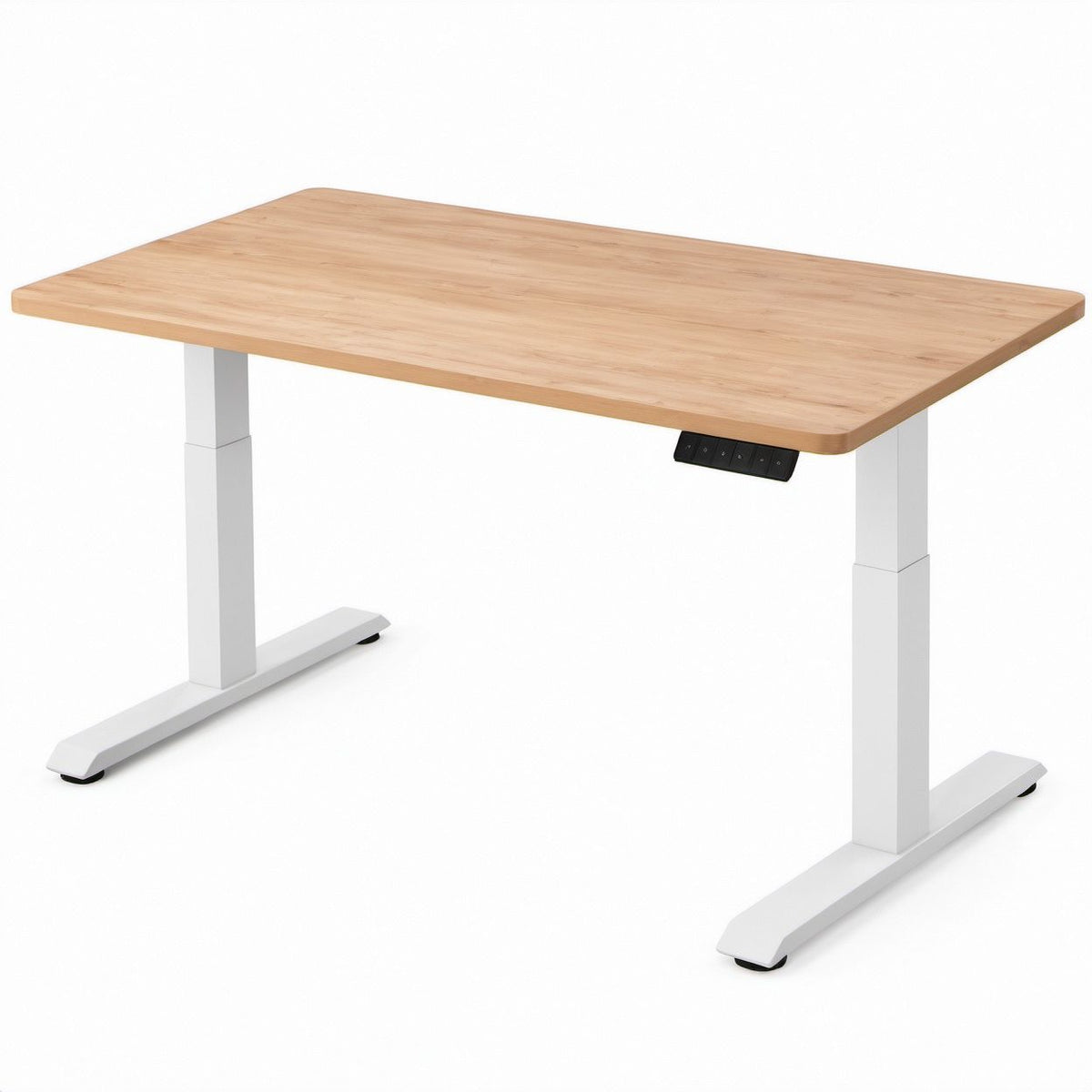Electric Height-Adjustable Desk, 48 x 24 x 28.7-47.2 in, Natural Bamboo/White/Black