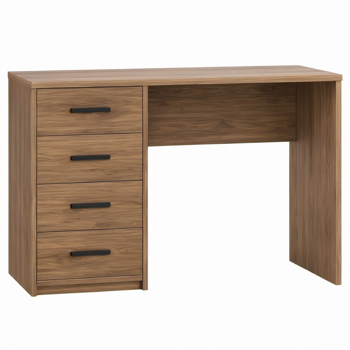 Walnut Brown Computer Desk with 4 Drawers and Black Handles, 47.2 x 23.6 x 29.5 in