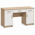 47.2 in Rectangular Computer Desk with 3 Drawers and 2 Door Cabinets, White/Light Oak