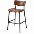 Brown PU Leather Bar Stool with Backrest and Black Steel Frame, 19.7 x 20.5 x 41.7 in