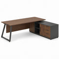 L-Shaped Executive Desk with Storage Cabinet, Walnut Brown and Black, 71 x 63 x 30 in