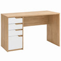 Oak and White Engineered Wood Computer Desk with 4 Drawers, 47.2 x 23.6 x 29.5 in
