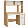 Natural Oak and White Computer Desk with Storage Hutch, Drawer and Cabinet, 43.3 x 23.6 x 70.9 in