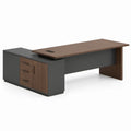 Executive Office Desk with 3 Drawers, Door Cabinet and Cable Grommet, Walnut/Dark Gray/Black, 70.9 x 31.5 x 29.5 in