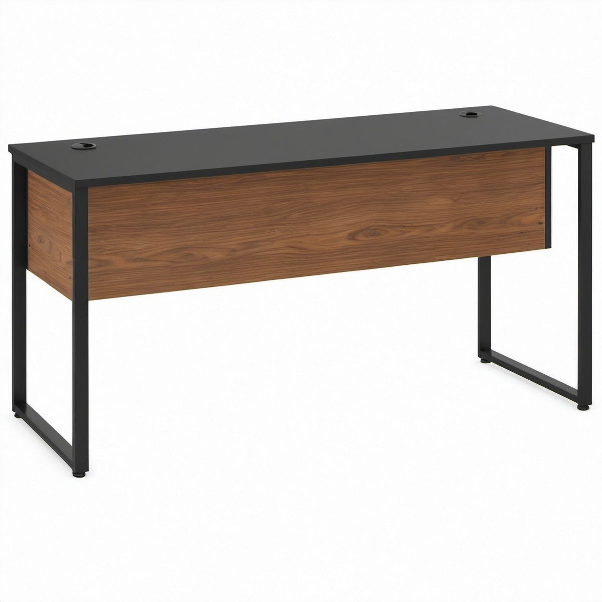 Black and Walnut MDF Office Desk with Steel Frame, 60 x 30 x 30 in.