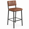 Brown PU Leather Bar Stool with Backrest and Black Steel Frame, 18 x 20 x 40 in